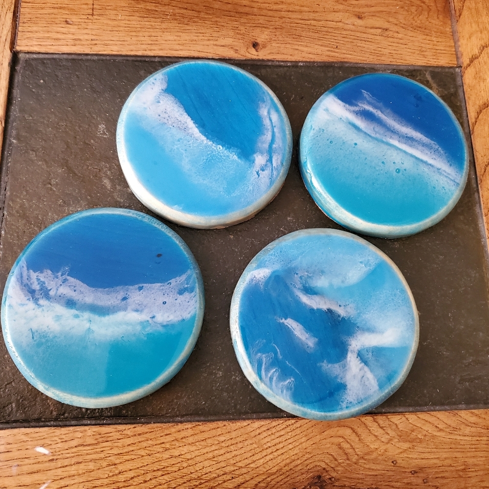 Set of 4 round Ocean inspired drink coasters